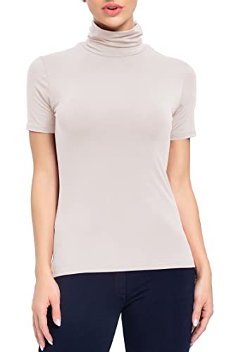 Image of AUHEGN Women's Mock Turtleneck Top Short Sleeve Lightweight Active T-Shirt (S-XXL)