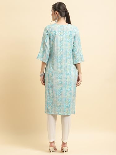 Image of Shree Women Liva (Rayon) White Floral Print Kurta