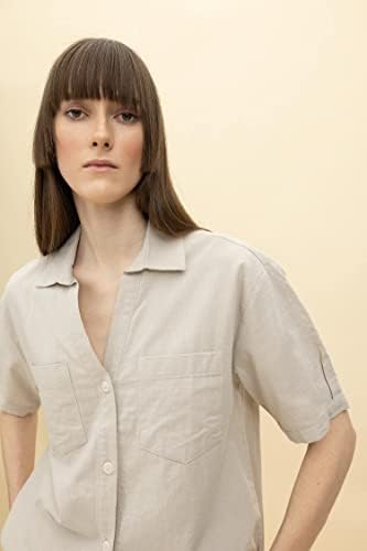 DeFacto Boxy Fit Kısa Kollu Gömlek Bej XXL - Görsel 2