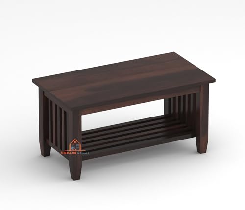 Image of SHYAM ART & CRAFT Wooden Center Coffee Table with Storage Shelf for Living Room & Office | Tea Stand | Sofa Furniture Unit (86x46x46 cm) | Walnut Finish