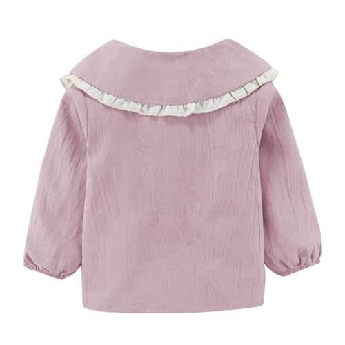 Image of LittleSpring Girls Button Down Shirt with Peter Pan Collar Tie Bow Blouse