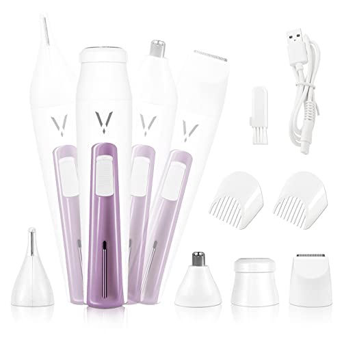 Facial Hair Removal for Women, Painless 4 in 1 Electric Trimmer, Rechargeable Waterproof Bikini Trimmer, Epilator for Body, Arms, Armpit, Peach Fuzz on Upper Lip and Chin (Plum)