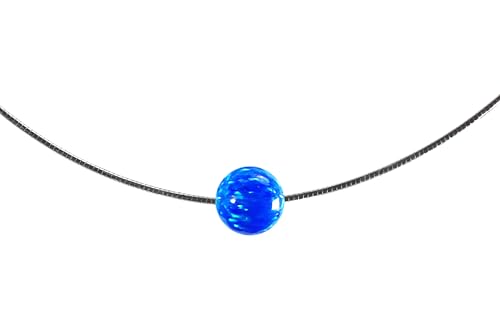 Edellis Omega Halskette mit Blauem Opal (8mm Qualität AAA) 925 Sterling Silber rhodiniert Edles Reif Damenschmuck (45cm)