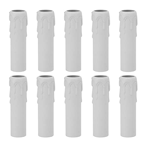 Candle Socket Covers, 10pcs 4 Inch Candle Covers Sleeves Fit to E14 Chandeliers Simulation Vintage Wax Drop Candelabra Socket Covers Replacement for Chandeliers Lamp (White)