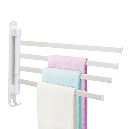 BestAlice Portasciugamani girevole per bagno, in acciaio inox a 4 bracci, porta asciugamani salvaspazio da parete con gancio, rotazione di 180 gradi per bagno, cucina (bianco)