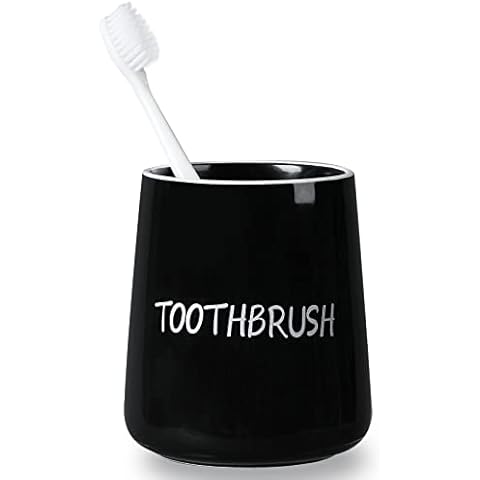 LEETOYI Ceramic Toothbrush Holder for Bathroom Vanity and Countertop, Porcelain Brushing Holder 3.5-inch (Black) Cover
