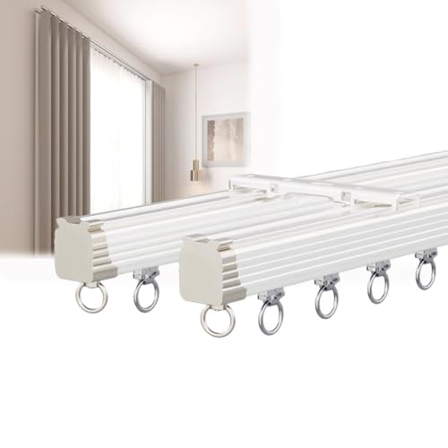 Tringle à rideaux silencieuse double voie 130 cm en aluminium pour salon, baie vitrée, séparateur de pièce, design silencieux (blanc)