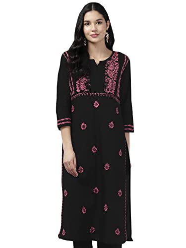 Image of Ada Women's Cotton Straight Fit Tunic Hand Embroidered Straight Lucknow Chikankari Kurta Kurti A411435