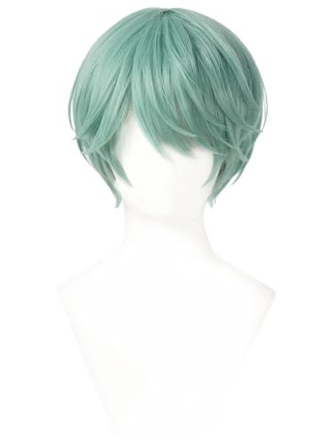 Topcosplay Mens Anime Short Light Green Cosplay Wig Halloween Carnival Party Wig