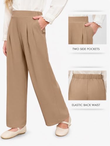 Image of Haloumoning Girls Uniform Pants Kids Wide Leg Dress Pants 5-14 Years