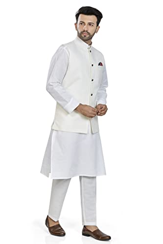 Image of BE ACTIVE 100% Cotton Solid Pattern Trendy Comfortable Stylish Full Sleeve Kurta Pajama Set with Jacket Nehru Style Koti for Men's ||