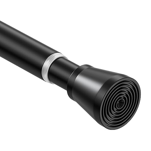 SISELBA Spring Tension Curtain Rod 28 to 48 inch, Expandable Pressure Adjustable Curtain Rod Tension, 7/8" Diameter Black Tension Rod Spring Curtain Rod for Windows Doorway Bathroom