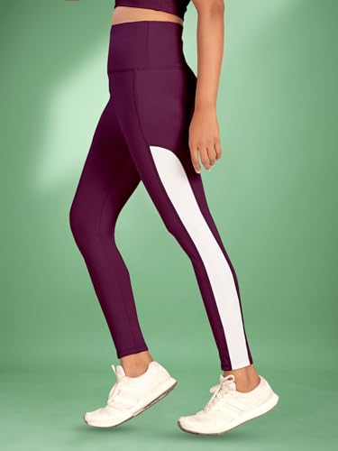 Image of Women's Polyester Blend Yoga Pants with High Rise Waist Stretch Fit Design Side Patti Slim Fit Style and Standard Length | Workout Track Pants | Joggers for GymRunning | Sports Top