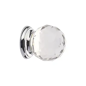 HOBKNOBS (Single Faceted Clear Glass Ball Cabinet Drawers/Wardrobe/Kitchen Door Pull Handle Knobs - White & Silver.