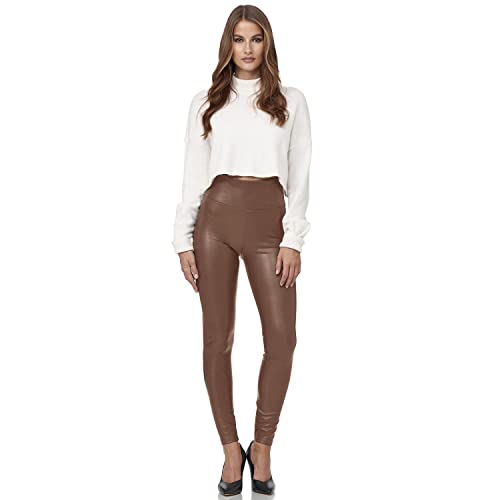 Legging en cuir synthétique Gloop marron à taille haute en taille L pour femme