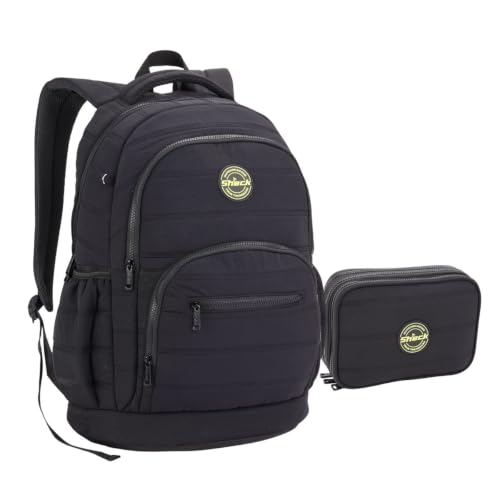 Kit Mochila e Estojo Masculina Bolso Notebook Shock (Preto)