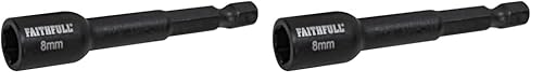 Faithfull FAISBMNUT8I Magnetic Impact Nut Driver 8mm x 1/4in Hex, Black (Pack of 2)