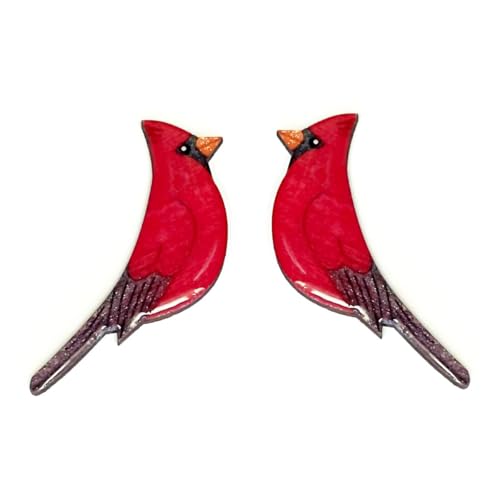 Northern cardinal handmade stud bird earrings for women stainless steel post (Male - Male)