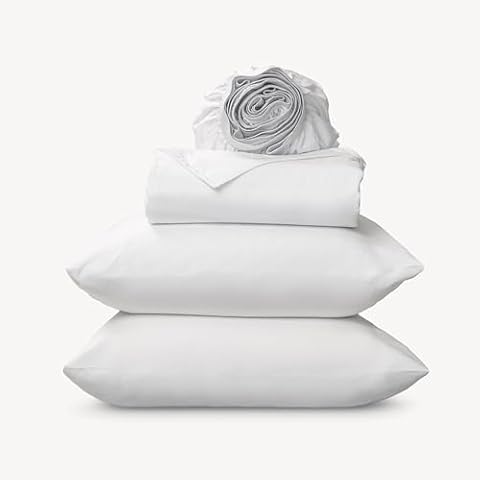 Leesa Bamboo Cotton Blend Sheet Set, High Thread Count Sheets, Cooling, Queen Size, White, 30 Night Trial Cover