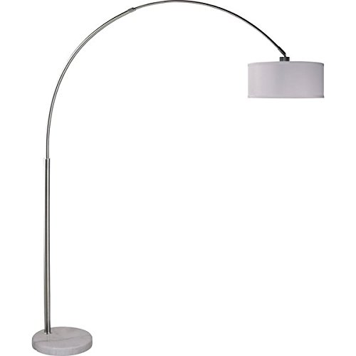 Q-Max Brushed Steel Adjustable Arching Floor Lamp with White Shade and White Marble Base