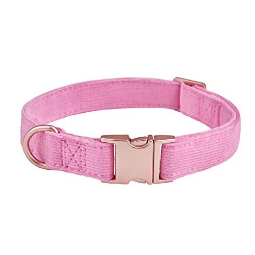 Petiry Soft Dog Collar with Safety Metal Buckle Adjustable Durable Comfort Velvet Corduroy Dog Collars for Medium Dogs,Pink,Neck 31-49cm
