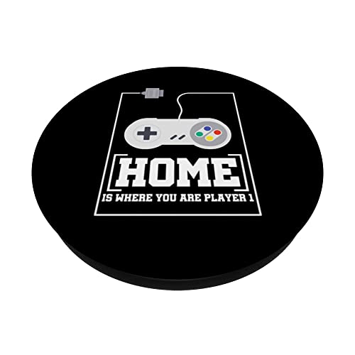 Home Is Where You Are Player One Gaming Gamer Console Nerd PopSockets Swappable PopGrip, Black - Image 2