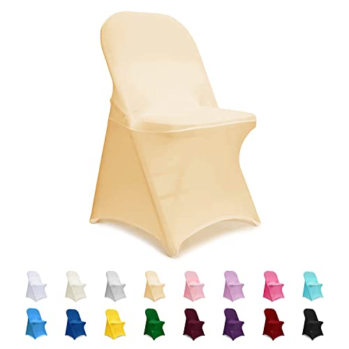 ManMengJi Party Chair Covers, Spandex Folding Chair Covers 12 PCS, Banquet Chair Slipcovers for Wedding, Holidays, Celebration, Hotel (Blanched Almond)