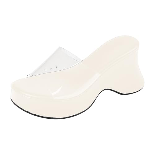 Women's Clear Band Platform Wedge Heighten Sandals Fashion Round Open Toe Thick Cushion Slip On Slingback Sandals For Party Shopping Daily