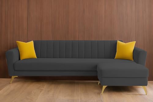 Image of Casaliving Murdock 4 Seater Convertible Sofa Set for Living Room, 3 Seater & Ottoman Modular Sectional Couch for Small Space (Black Colour) Fabric