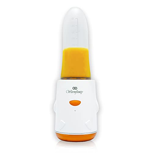 Image of Warmfinity Portable Baby Food Processor – Multifunctional Baby Food Maker - Baby Puree Blender with Soft Silicon Spoon Feeder (White-Orange)