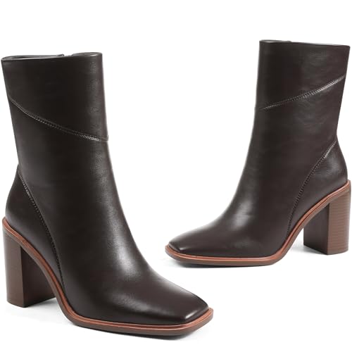 Lovee Cosee Women's Ankle Boots 2025 Chunky Heel Square Toe Side Zipper Booties with Unique Seam Detailing Casual Dress Fall Winter Boots for Party Office Date Night Outfit2
