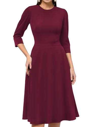 Image of Simple Flavor Women's Floral Vintage Dress Elegant Midi Evening Dress 3 /4 Sleeves
