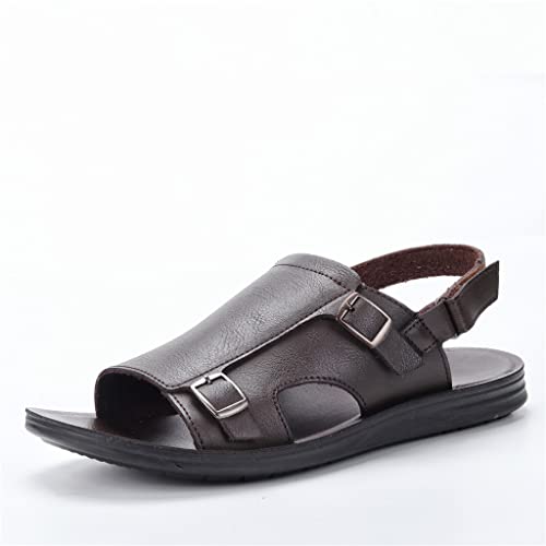 Lightweight Sandals for Men Casual Breathable Beach Designer Leather Men Shoes(Black,42)
