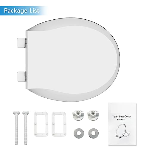 17'' Toilet Seat with Cover Soft Close, Toilet Lid Slow Close Quiet No, Easy Installation & Release,Safe PP Material Easy Clean, Comfortable Ergonomic Design, Suitable to Round Toilets,White