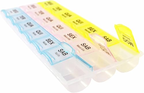 Porta Comprimidos Organizador de Remédios Semanal Divisão Manhã Tarde Noite 7 Dias, Estojo para Medicamentos Remédios Vitaminas Capsulas