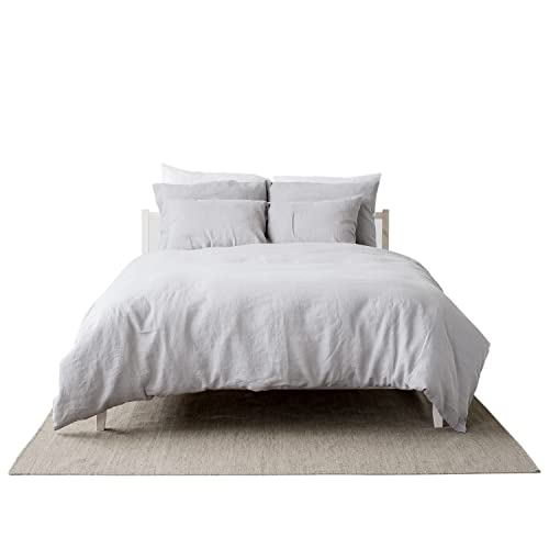 Ensemble de literie 100% lin délavé Gris Clair I Incluent 1 housse de couette 140x200 et 1 taie d'oreiller 50x70 I Housse de couette avec fermeture éclair, taies d'oreiller avec fermeture à revers Cover