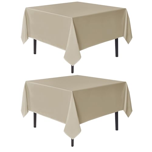 Image of sancua Natural Square Tablecloth 85x85 Inch Fabric Card Table Cloth, 2 Pack