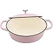z pokrywką 28 cm owalny garnek żeliwny, wielofunkcyjny emaliowany naczynie do zapiekanek Nieprzywierająca patelnia Idealna do pieczenia, duszenia, smażenia, pieczenia, różowa (różowa)