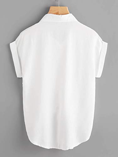 Milumia Women Casual Short Sleeve Button Down Collar Shirt Blouse Front Tie Knot Tops2