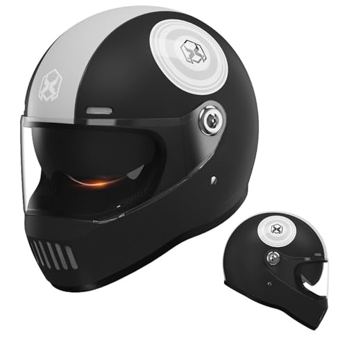Cascos De Moto con Visera Gafas UV Material ABS Retro Certificado Dot/ECE Integral Casco De Protección Casco De Scooter Ciclomotor De Crucero Y Helicóptero para Hombres Y Mujeres,Black/A-55~62CM