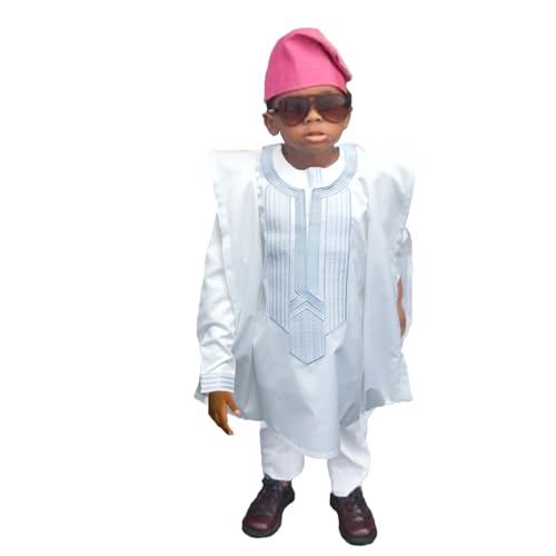 Ropa africana Dashiki de 3 piezas para niño con bata Agbada tradicional bordada