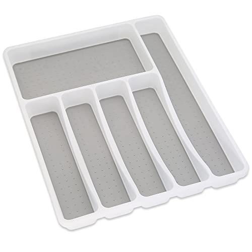 Addis Premium Soft touch 6 Compartment kitchen Cutlery Drawer Utensil Organiser Tray White & Grey new 6 Sections