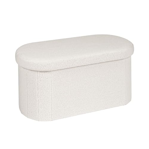 Bonlife Sitzbank mit Stauraum, klappbare Sitztruhe, Aufbewahrungsbox, Fußbank,Elliptisch,76x38x38cm,Weiß，für Wohnzimmer Schlafzimmer Flur，bis 120 kg belastbar