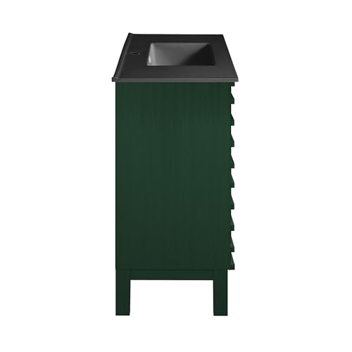 Image of Swiss Madison Cascade 36 inch Freestanding Bathroom Vanity in Green Oak with Black Sink Top