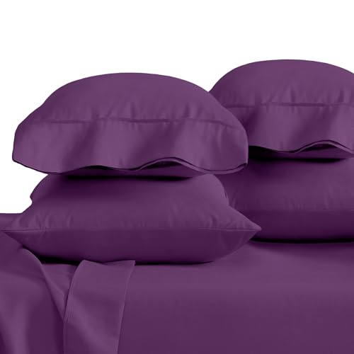 Bare Home Microfiber Bulk Pillow Cases - Standard/Queen Size Set of 4 - Cooling Pillowcases - Double Brushed - Plum Pillowcases 4 Pack - Easy Care (Standard - 4 Pack, Plum)
