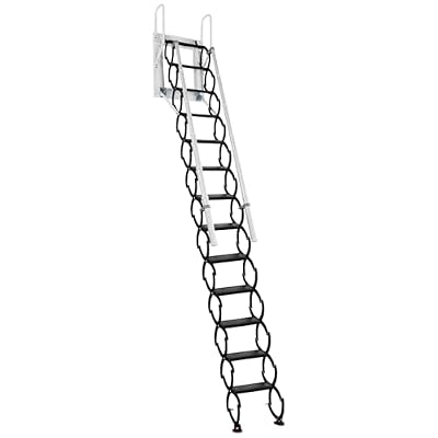Metal Telescoping Step Ladder with 2 Handrails and Pull-Down System Folding Ladder Extension Loft Stair Load Capacity 660Lbs for (3.2m)