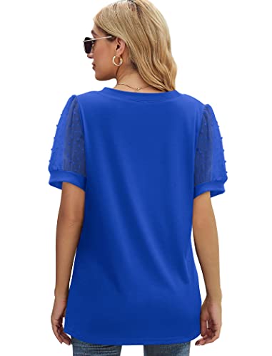 Image of Aokosor Womens Summer Tops V Neck T Shirts Swiss Dot Puff Sleeve Tops Loose Casual Tshirts