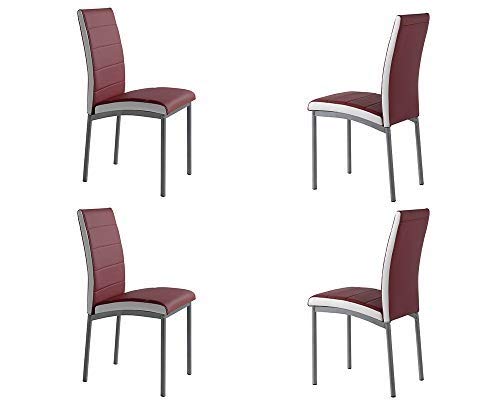 MOMMA HOME Set de 4 Sillas - Modelo Camelia - Color Burdeos/Blanco - Material Ecopiel/Metal - Medidas 45 x 54 x 92 cm Cover