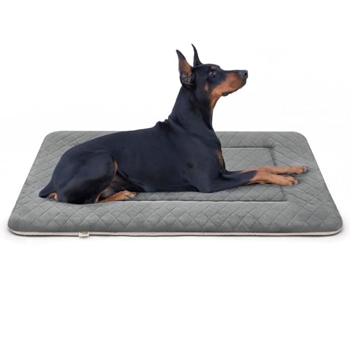 Image of Hero Dog Large Dog Bed Dog Crate Pad Mat for Dogs, 42 inch Soft Flannel Machine Washable Pet Beds Kennel Pad with Non-Slip Bottom, Light Grey L