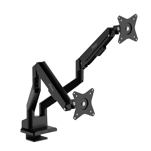 Image of Pixio PS1D Wave Black Dual Monitor Arm Stand Desk Mount - Fits up to 32 inches Monitors and up to 19.8lbs. VESA Compatibility and Integrated Cable Management